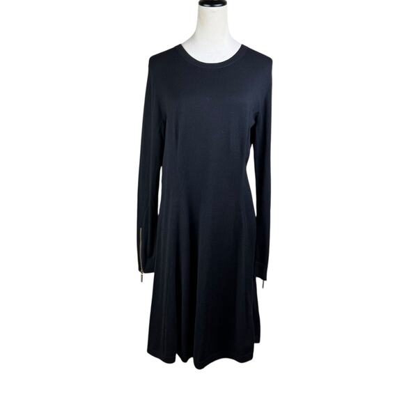 MICHAEL Michael Kors NWT Black Knit Long Zipper Sleeve Fit & Flare Sweater Dress - Picture 1 of 12